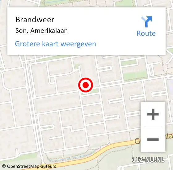 Locatie op kaart van de 112 melding: Brandweer Son, Amerikalaan op 21 mei 2024 19:42