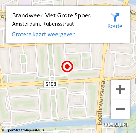 Locatie op kaart van de 112 melding: Brandweer Met Grote Spoed Naar Amsterdam, Rubensstraat op 21 mei 2024 19:48