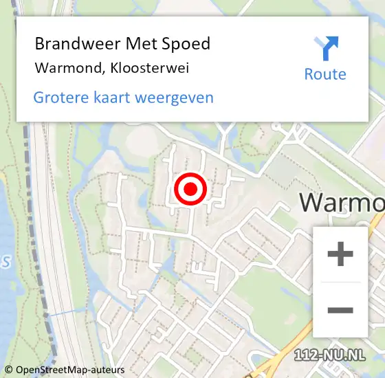 Locatie op kaart van de 112 melding: Brandweer Met Spoed Naar Warmond, Kloosterwei op 21 mei 2024 19:48