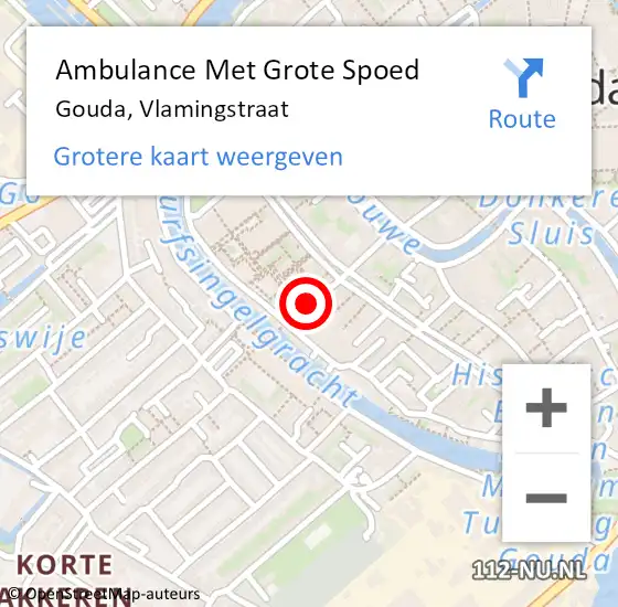 Locatie op kaart van de 112 melding: Ambulance Met Grote Spoed Naar Gouda, Vlamingstraat op 21 mei 2024 19:51