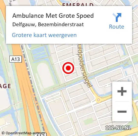 Locatie op kaart van de 112 melding: Ambulance Met Grote Spoed Naar Delfgauw, Bezembinderstraat op 21 mei 2024 20:01