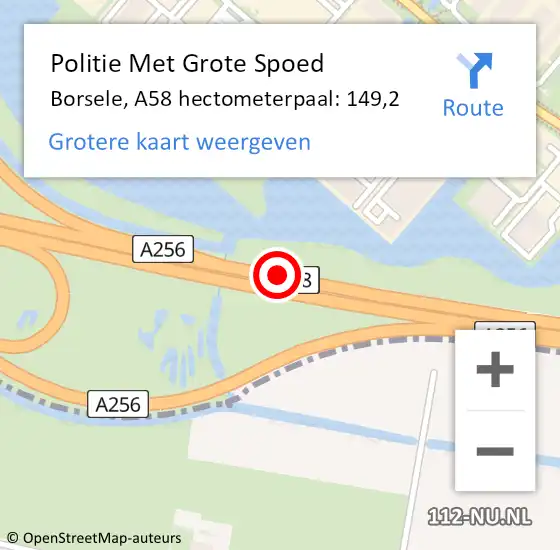 Locatie op kaart van de 112 melding: Politie Met Grote Spoed Naar Borsele, A58 hectometerpaal: 149,2 op 21 mei 2024 20:32