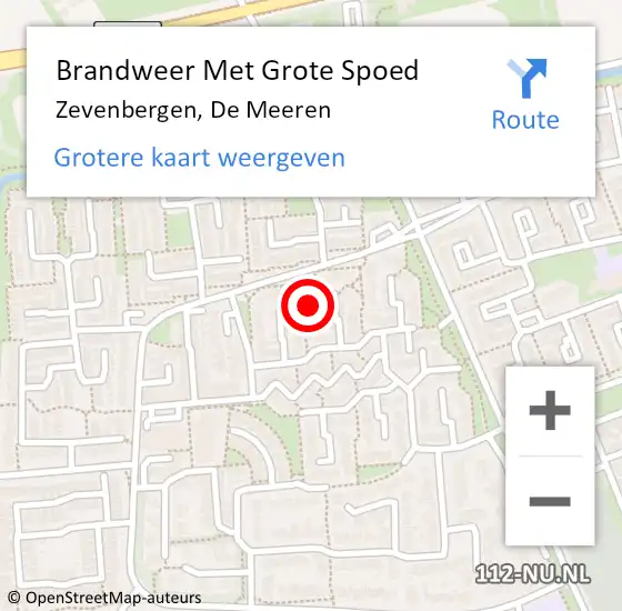 Locatie op kaart van de 112 melding: Brandweer Met Grote Spoed Naar Zevenbergen, De Meeren op 21 mei 2024 20:46