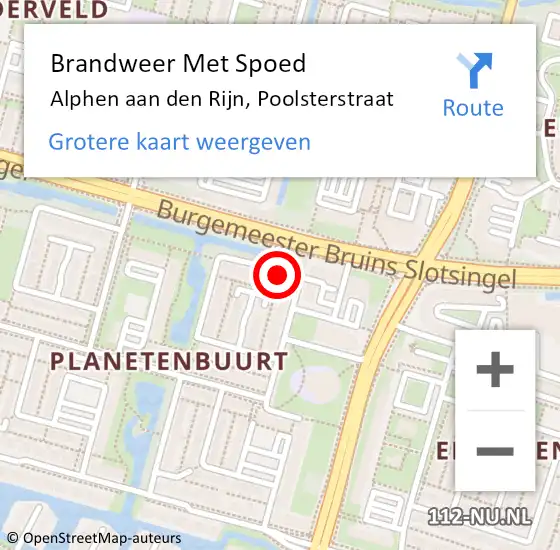 Locatie op kaart van de 112 melding: Brandweer Met Spoed Naar Alphen aan den Rijn, Poolsterstraat op 21 mei 2024 20:53