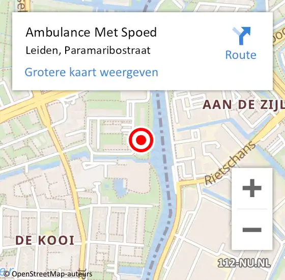 Locatie op kaart van de 112 melding: Ambulance Met Spoed Naar Leiden, Paramaribostraat op 21 mei 2024 21:48