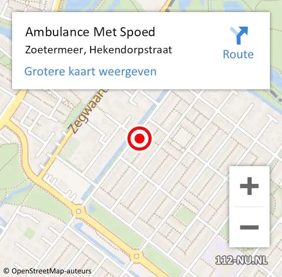 Locatie op kaart van de 112 melding: Ambulance Met Spoed Naar Zoetermeer, Hekendorpstraat op 21 mei 2024 21:52