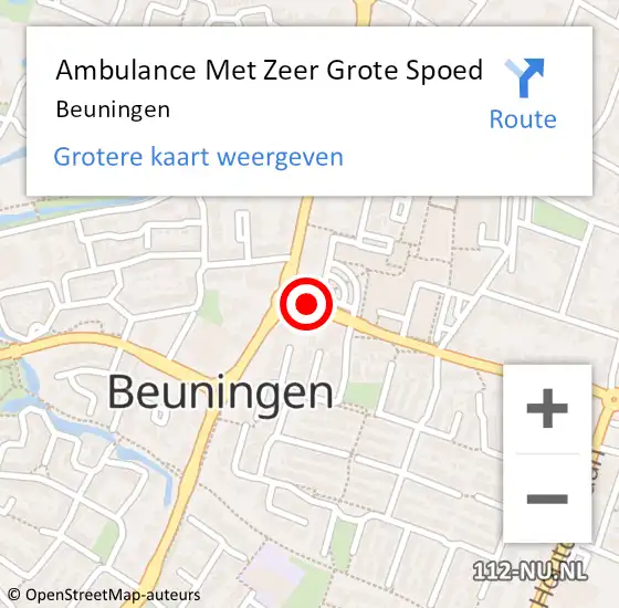 Locatie op kaart van de 112 melding: Ambulance Met Zeer Grote Spoed Naar Beuningen op 21 mei 2024 22:10