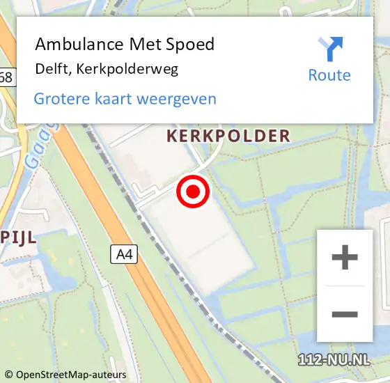 Locatie op kaart van de 112 melding: Ambulance Met Spoed Naar Delft, Kerkpolderweg op 21 mei 2024 22:11