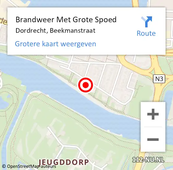 Locatie op kaart van de 112 melding: Brandweer Met Grote Spoed Naar Dordrecht, Beekmanstraat op 21 mei 2024 22:54