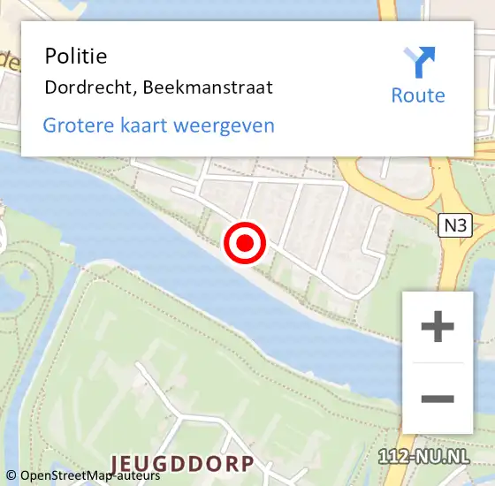 Locatie op kaart van de 112 melding: Politie Dordrecht, Beekmanstraat op 21 mei 2024 23:07