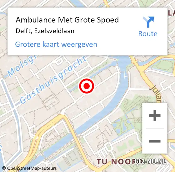 Locatie op kaart van de 112 melding: Ambulance Met Grote Spoed Naar Delft, Ezelsveldlaan op 21 mei 2024 23:46