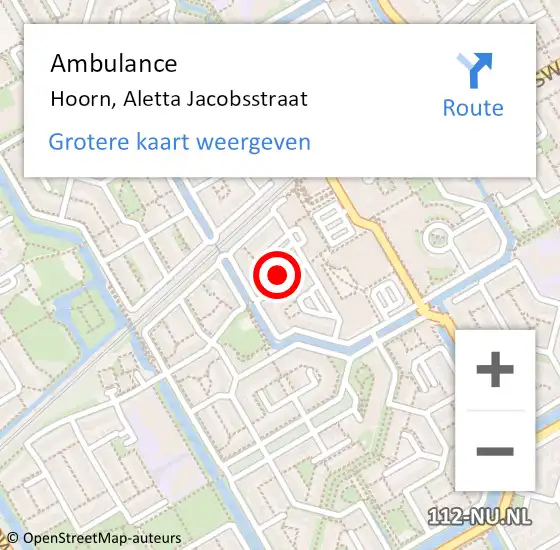 Locatie op kaart van de 112 melding: Ambulance Hoorn, Aletta Jacobsstraat op 22 mei 2024 00:21