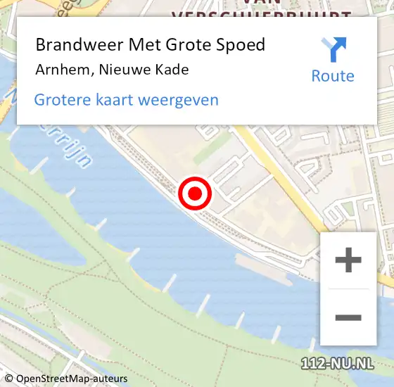 Locatie op kaart van de 112 melding: Brandweer Met Grote Spoed Naar Arnhem, Nieuwe Kade op 22 mei 2024 00:52