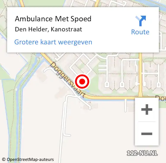 Locatie op kaart van de 112 melding: Ambulance Met Spoed Naar Den Helder, Kanostraat op 22 mei 2024 00:59