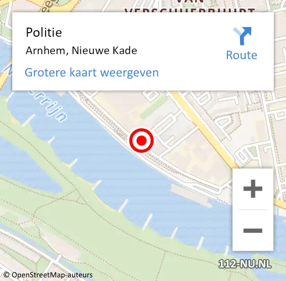 Locatie op kaart van de 112 melding: Politie Arnhem, Nieuwe Kade op 22 mei 2024 01:01