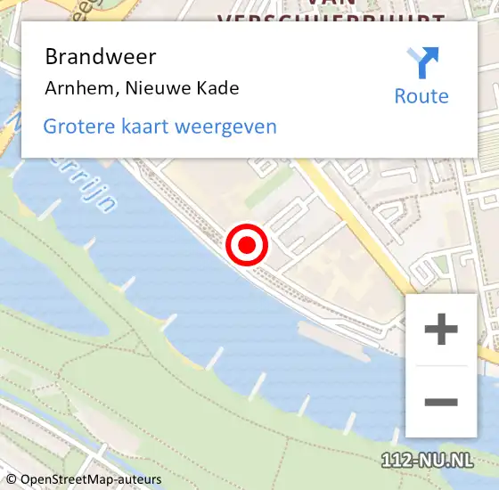 Locatie op kaart van de 112 melding: Brandweer Arnhem, Nieuwe Kade op 22 mei 2024 01:29