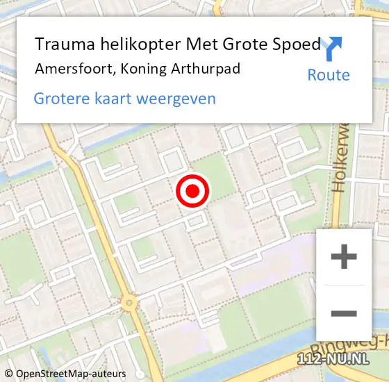 Locatie op kaart van de 112 melding: Trauma helikopter Met Grote Spoed Naar Amersfoort, Koning Arthurpad op 22 mei 2024 01:30
