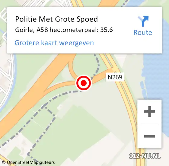 Locatie op kaart van de 112 melding: Politie Met Grote Spoed Naar Goirle, A58 hectometerpaal: 35,6 op 22 mei 2024 01:54