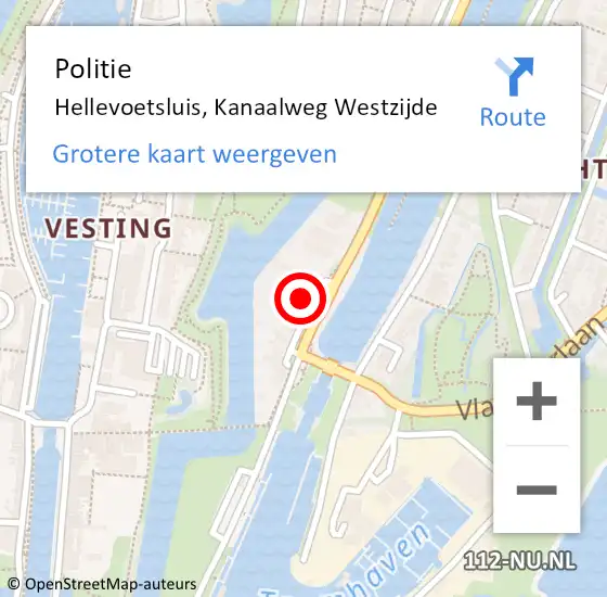 Locatie op kaart van de 112 melding: Politie Hellevoetsluis, Kanaalweg Westzijde op 22 mei 2024 02:30