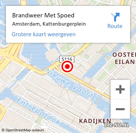 Locatie op kaart van de 112 melding: Brandweer Met Spoed Naar Amsterdam, Kattenburgerplein op 22 mei 2024 03:51