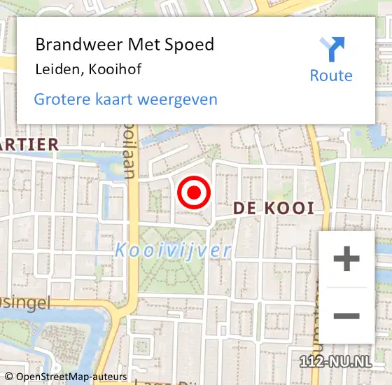 Locatie op kaart van de 112 melding: Brandweer Met Spoed Naar Leiden, Kooihof op 22 mei 2024 04:24