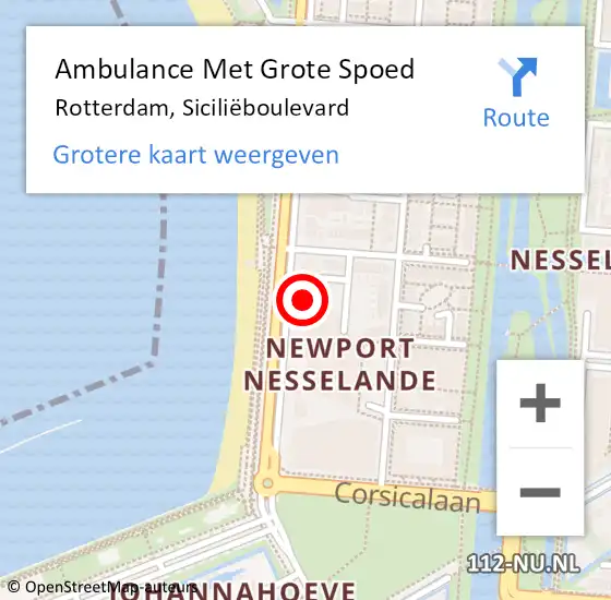 Locatie op kaart van de 112 melding: Ambulance Met Grote Spoed Naar Rotterdam, Siciliëboulevard op 22 mei 2024 04:32