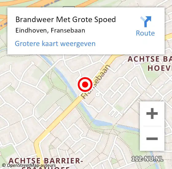 Locatie op kaart van de 112 melding: Brandweer Met Grote Spoed Naar Eindhoven, Fransebaan op 22 mei 2024 04:46