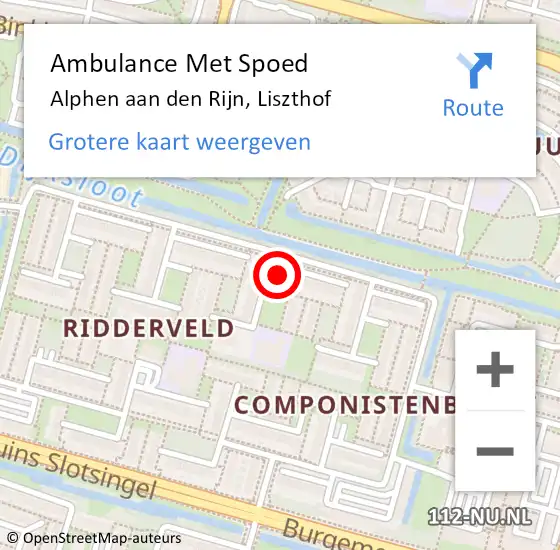 Locatie op kaart van de 112 melding: Ambulance Met Spoed Naar Alphen aan den Rijn, Liszthof op 22 mei 2024 04:56