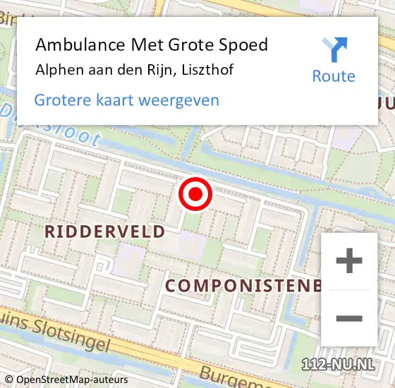 Locatie op kaart van de 112 melding: Ambulance Met Grote Spoed Naar Alphen aan den Rijn, Liszthof op 22 mei 2024 05:16