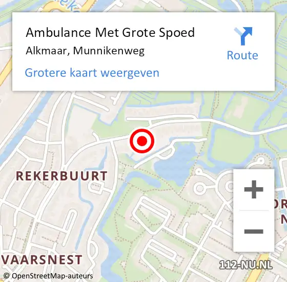 Locatie op kaart van de 112 melding: Ambulance Met Grote Spoed Naar Alkmaar, Munnikenweg op 22 mei 2024 05:42