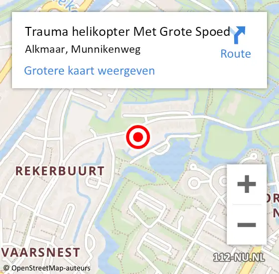 Locatie op kaart van de 112 melding: Trauma helikopter Met Grote Spoed Naar Alkmaar, Munnikenweg op 22 mei 2024 05:43