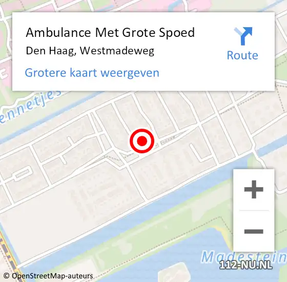 Locatie op kaart van de 112 melding: Ambulance Met Grote Spoed Naar Den Haag, Westmadeweg op 22 mei 2024 05:58