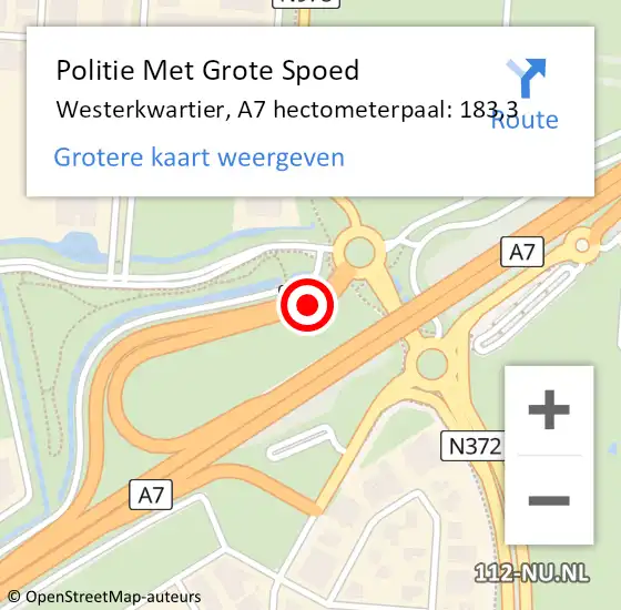 Locatie op kaart van de 112 melding: Politie Met Grote Spoed Naar Westerkwartier, A7 hectometerpaal: 183,3 op 22 mei 2024 06:33