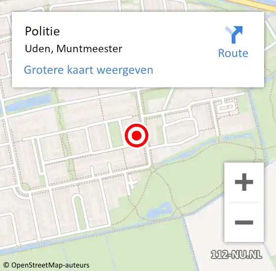 Locatie op kaart van de 112 melding: Politie Uden, Muntmeester op 22 mei 2024 06:52