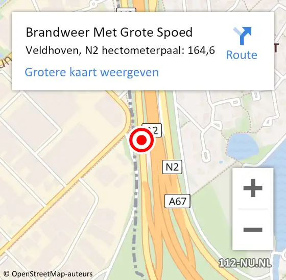 Locatie op kaart van de 112 melding: Brandweer Met Grote Spoed Naar Veldhoven, N2 hectometerpaal: 164,6 op 22 mei 2024 07:25