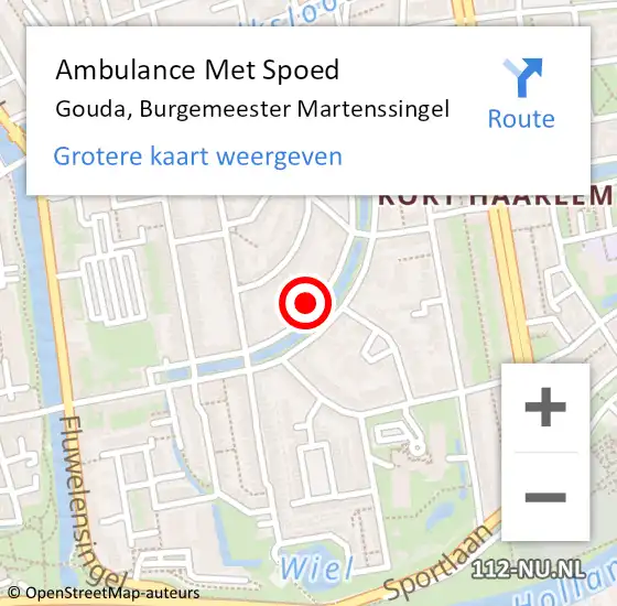 Locatie op kaart van de 112 melding: Ambulance Met Spoed Naar Gouda, Burgemeester Martenssingel op 22 mei 2024 07:42