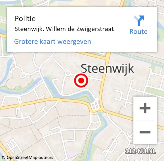 Locatie op kaart van de 112 melding: Politie Steenwijk, Willem de Zwijgerstraat op 22 mei 2024 07:43