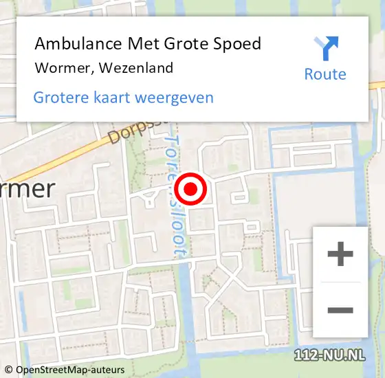 Locatie op kaart van de 112 melding: Ambulance Met Grote Spoed Naar Wormer, Wezenland op 22 mei 2024 08:11