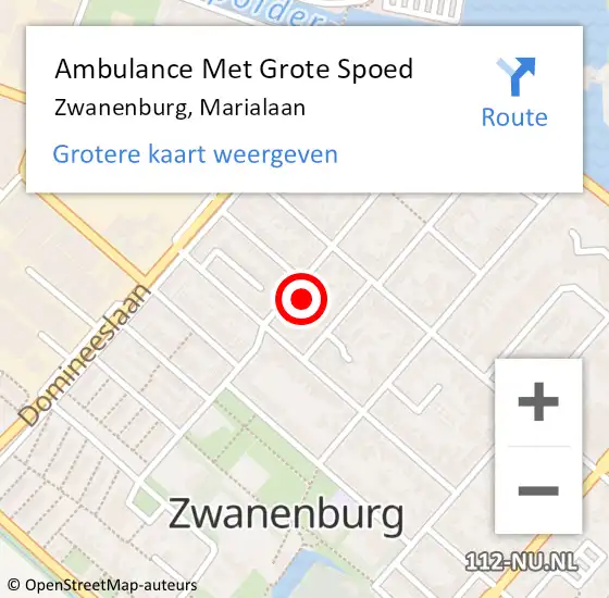 Locatie op kaart van de 112 melding: Ambulance Met Grote Spoed Naar Zwanenburg, Marialaan op 22 mei 2024 08:18