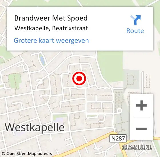 Locatie op kaart van de 112 melding: Brandweer Met Spoed Naar Westkapelle, Beatrixstraat op 22 mei 2024 08:29