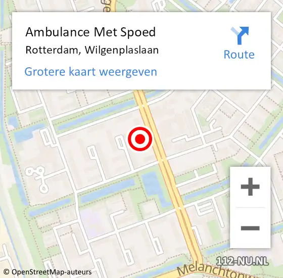 Locatie op kaart van de 112 melding: Ambulance Met Spoed Naar Rotterdam, Wilgenplaslaan op 22 mei 2024 08:53