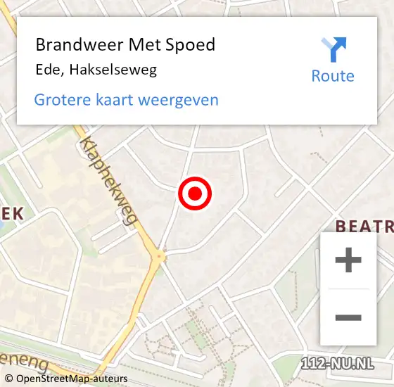 Locatie op kaart van de 112 melding: Brandweer Met Spoed Naar Ede, Hakselseweg op 22 mei 2024 08:54