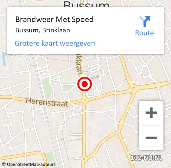 Locatie op kaart van de 112 melding: Brandweer Met Spoed Naar Bussum, Brinklaan op 22 mei 2024 08:55