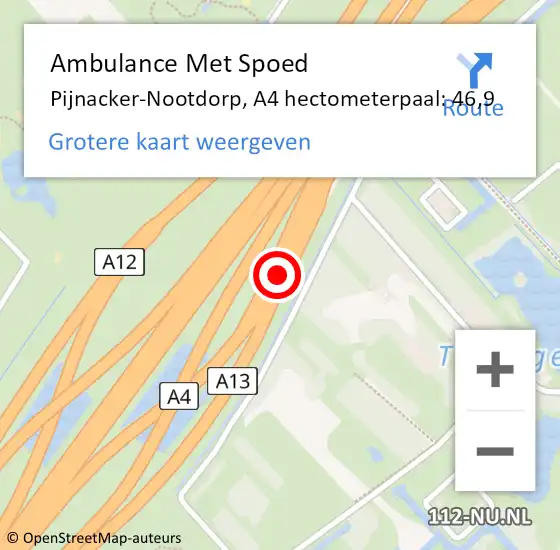 Locatie op kaart van de 112 melding: Ambulance Met Spoed Naar Pijnacker-Nootdorp, A4 hectometerpaal: 46,9 op 22 mei 2024 08:58