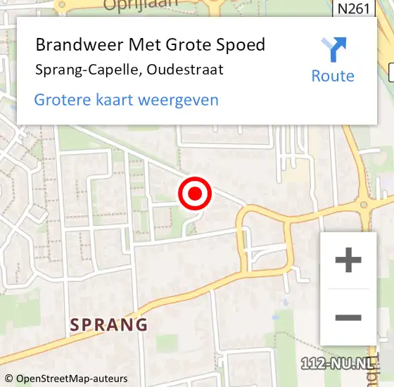 Locatie op kaart van de 112 melding: Brandweer Met Grote Spoed Naar Sprang-Capelle, Oudestraat op 22 mei 2024 09:00