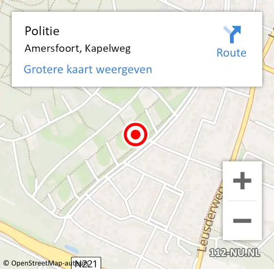 Locatie op kaart van de 112 melding: Politie Amersfoort, Kapelweg op 22 mei 2024 09:00