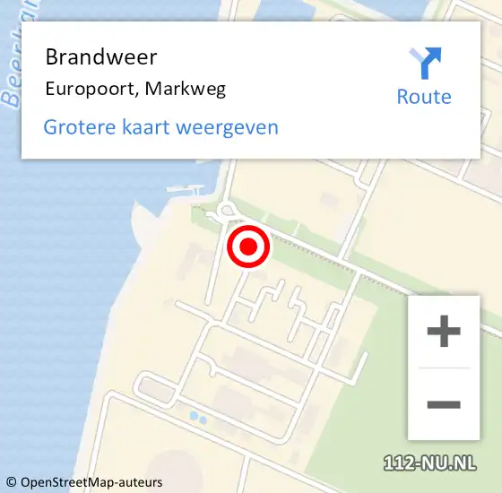 Locatie op kaart van de 112 melding: Brandweer Europoort, Markweg op 22 mei 2024 09:04