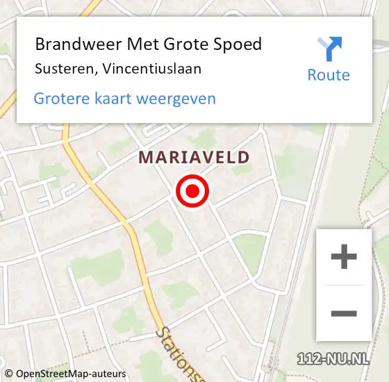 Locatie op kaart van de 112 melding: Brandweer Met Grote Spoed Naar Susteren, Vincentiuslaan op 22 mei 2024 09:07