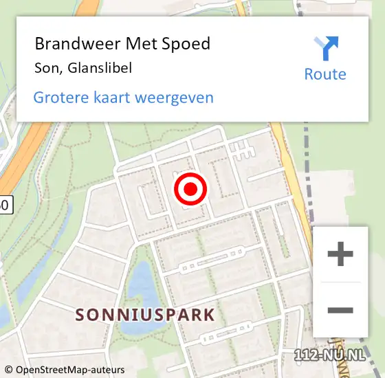 Locatie op kaart van de 112 melding: Brandweer Met Spoed Naar Son, Glanslibel op 22 mei 2024 09:07