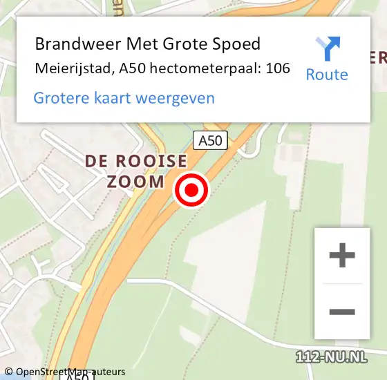 Locatie op kaart van de 112 melding: Brandweer Met Grote Spoed Naar Meierijstad, A50 hectometerpaal: 106 op 22 mei 2024 09:11